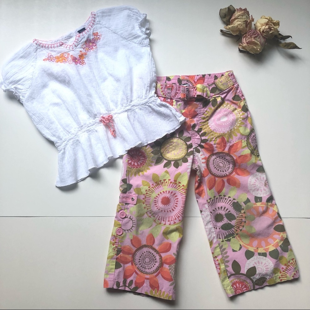 Gap Toddler Big Print pants and white Top - Girls 18-24m